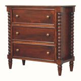 Arlen Spindle Chest of 3 Drawers - Winewood Oak Chest of Drawers - Bokel Home
