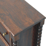 Arlen Spindle Chest of 3 Drawers - Winewood Oak Chest of Drawers - Bokel Home