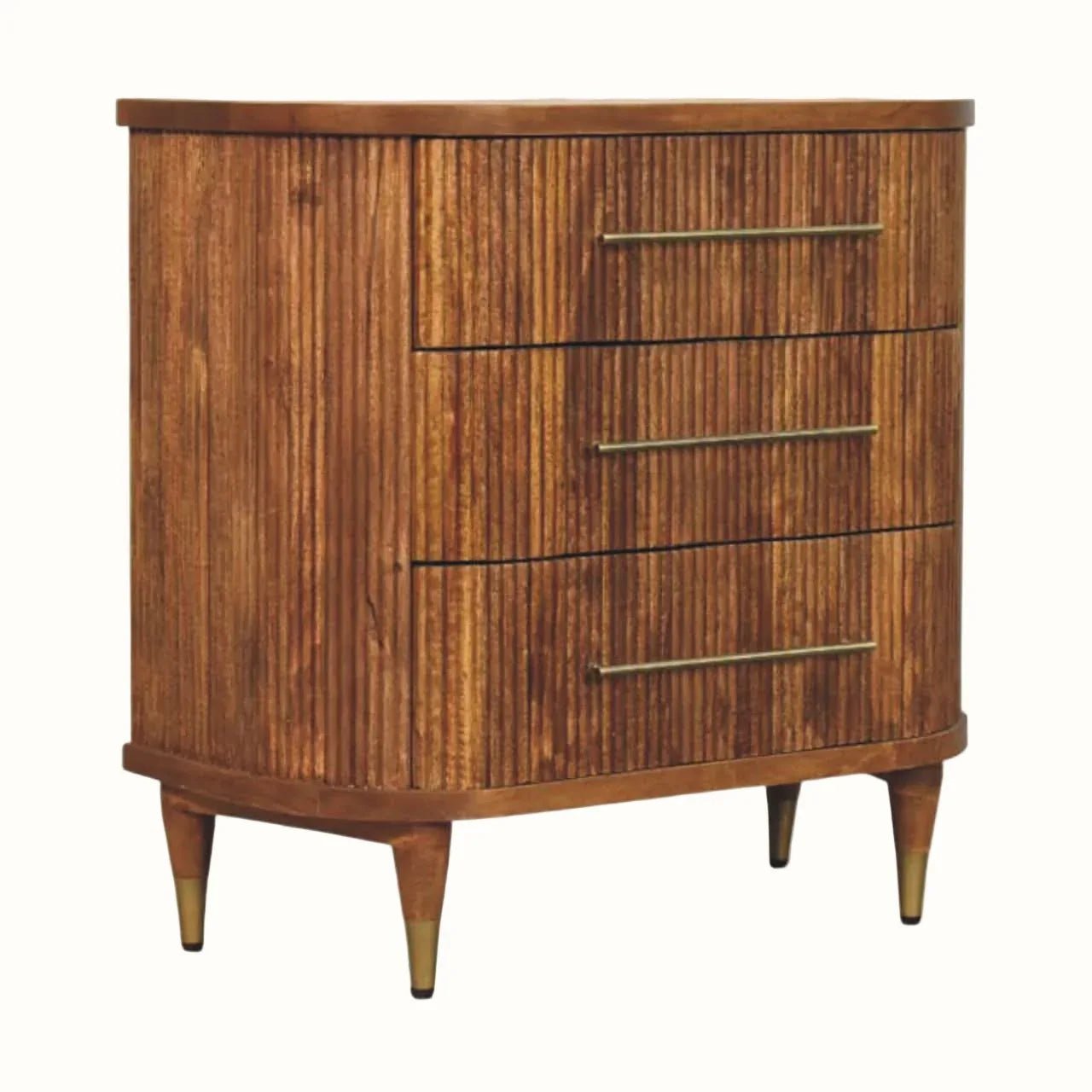 Astrid Ribbed 3 Drawer Chest, Medium - Amber Oak Chest of Drawers - Bokel Home