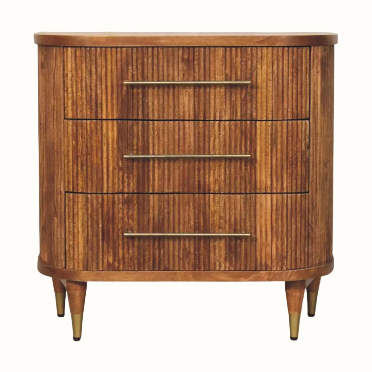 Astrid Ribbed 3 Drawer Chest, Medium - Amber Oak Chest of Drawers - Bokel Home