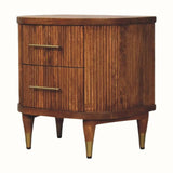 Astrid Ribbed Bedside Table with 2 Drawers, Medium - Amber Oak Bedside Tables - Bokel Home