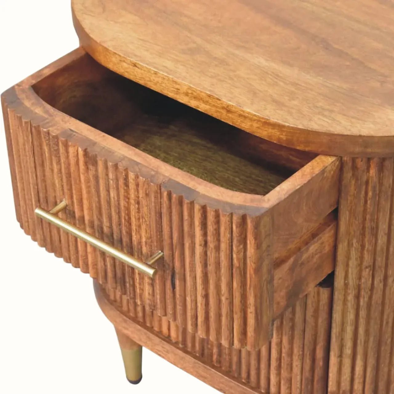 Astrid Ribbed Bedside Table with 2 Drawers, Medium - Amber Oak Bedside Tables - Bokel Home