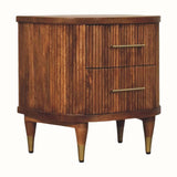 Astrid Ribbed Bedside Table with 2 Drawers, Medium - Amber Oak Bedside Tables - Bokel Home