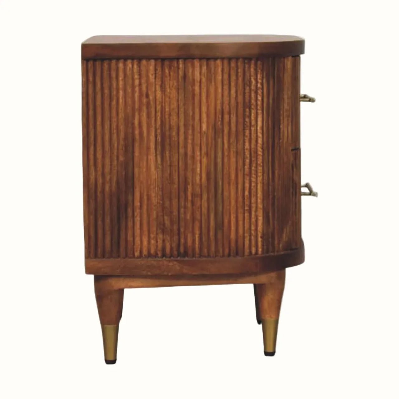Astrid Ribbed Bedside Table with 2 Drawers, Medium - Amber Oak Bedside Tables - Bokel Home
