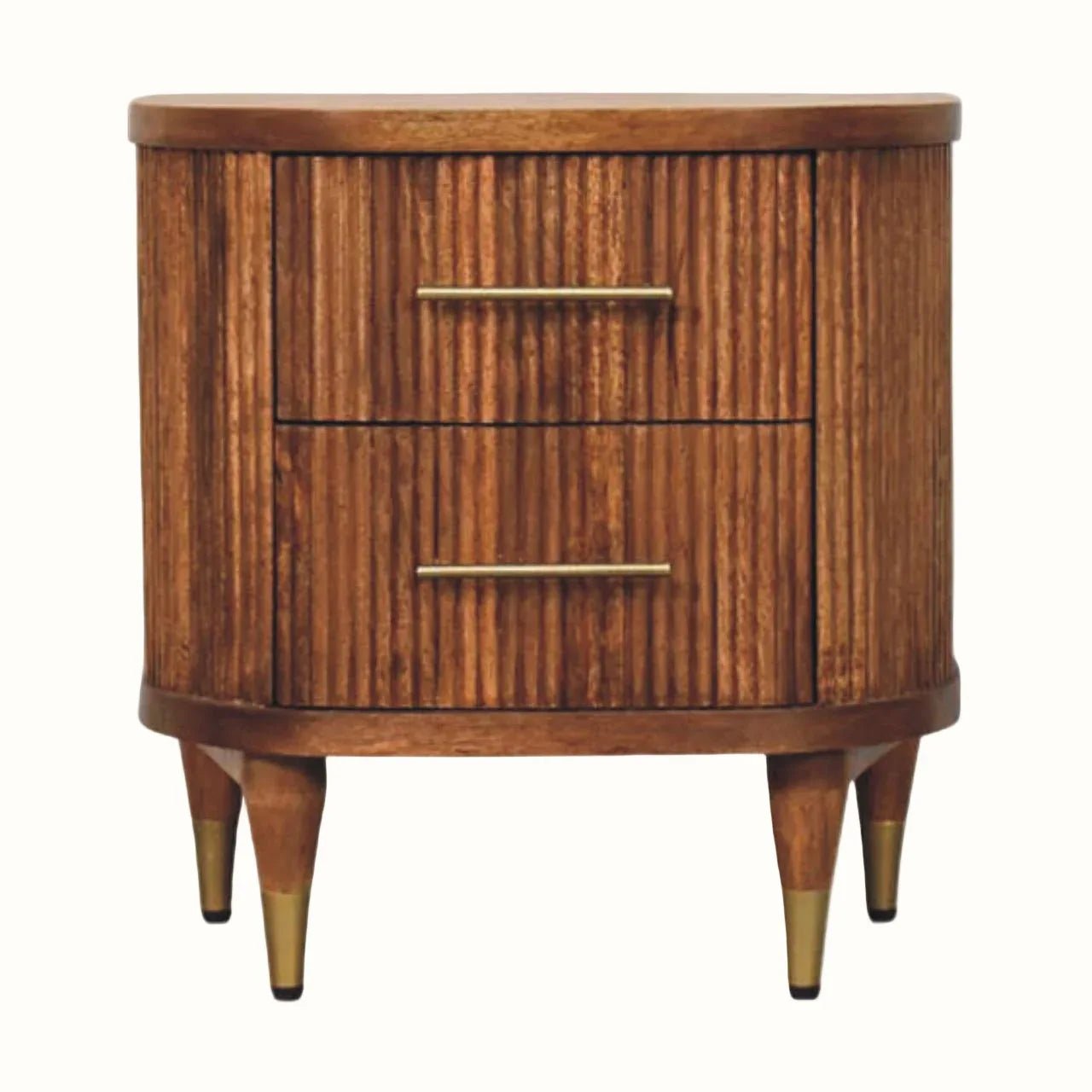 Astrid Ribbed Bedside Table with 2 Drawers, Medium - Amber Oak Bedside Tables - Bokel Home