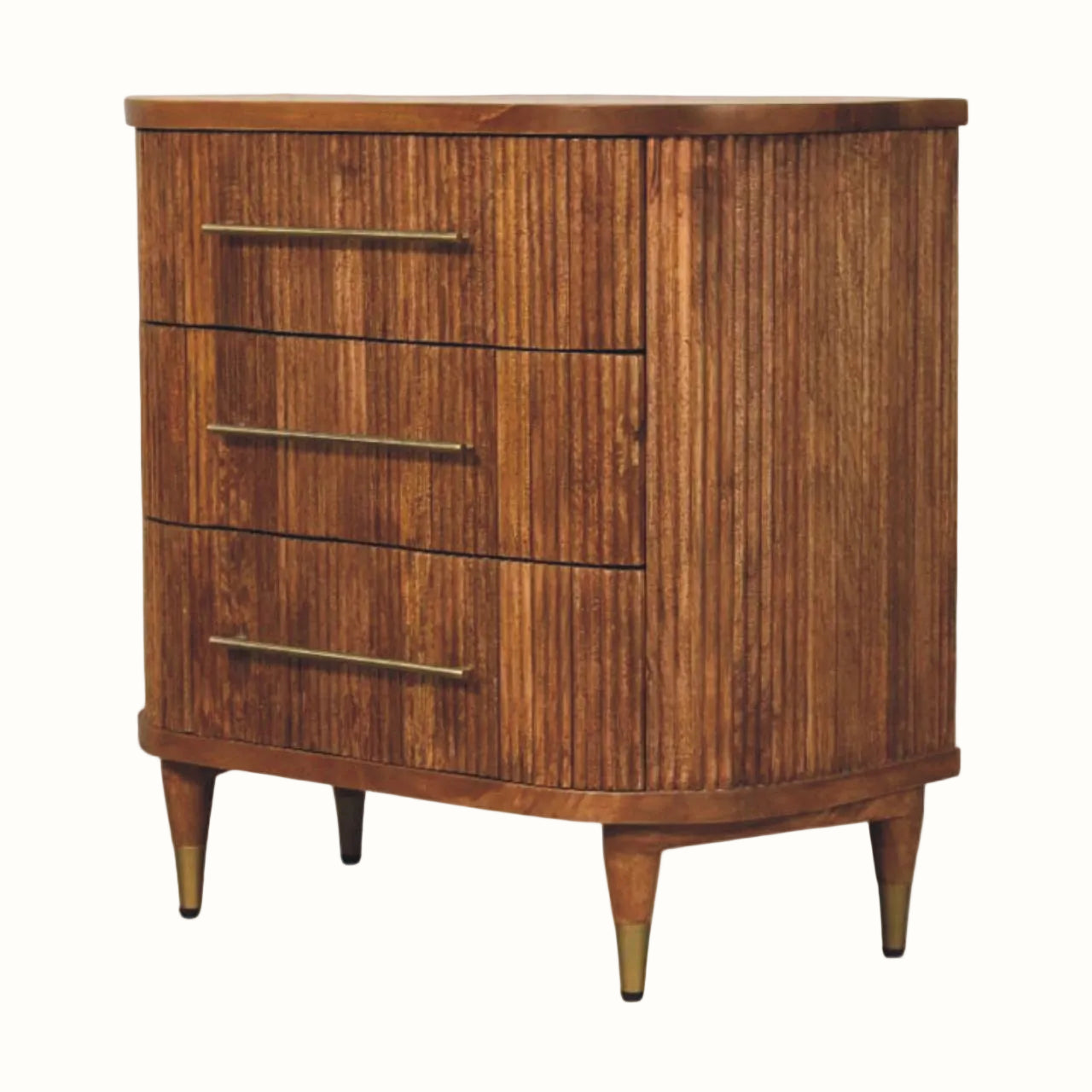 Astrid Ribbed 3 Drawer Chest, Medium - Amber Oak