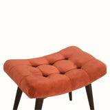 Bethell Curved Stool, Medium - Brick Red Velvet/Walnut Bench - Bokel Home