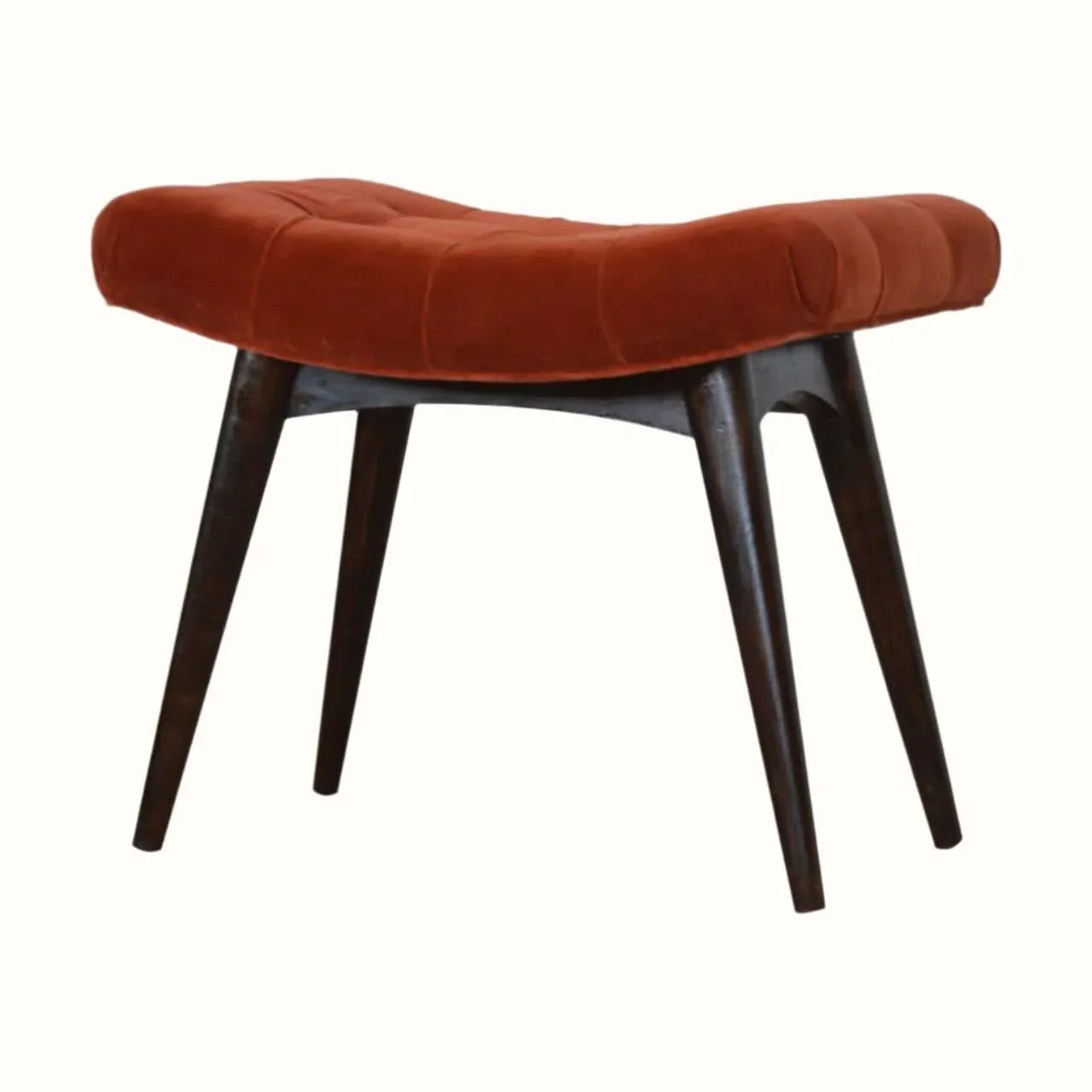 Bethell Curved Stool, Medium - Brick Red Velvet/Walnut Bench - Bokel Home