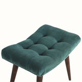 Bethell Curved Stool, Medium - Green Velvet/Walnut Bench - Bokel Home