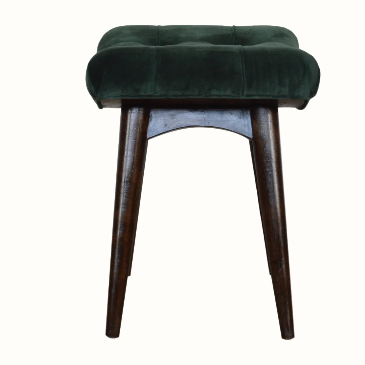 Bethell Curved Stool, Medium - Green Velvet/Walnut Bench - Bokel Home