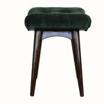 Bethell Curved Stool, Medium - Green Velvet/Walnut Bench - Bokel Home