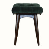 Bethell Curved Stool, Medium - Green Velvet/Walnut Bench - Bokel Home