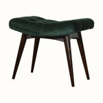 Bethell Curved Stool, Medium - Green Velvet/Walnut Bench - Bokel Home