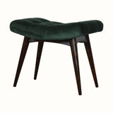 Bethell Curved Stool, Medium - Green Velvet/Walnut Bench - Bokel Home