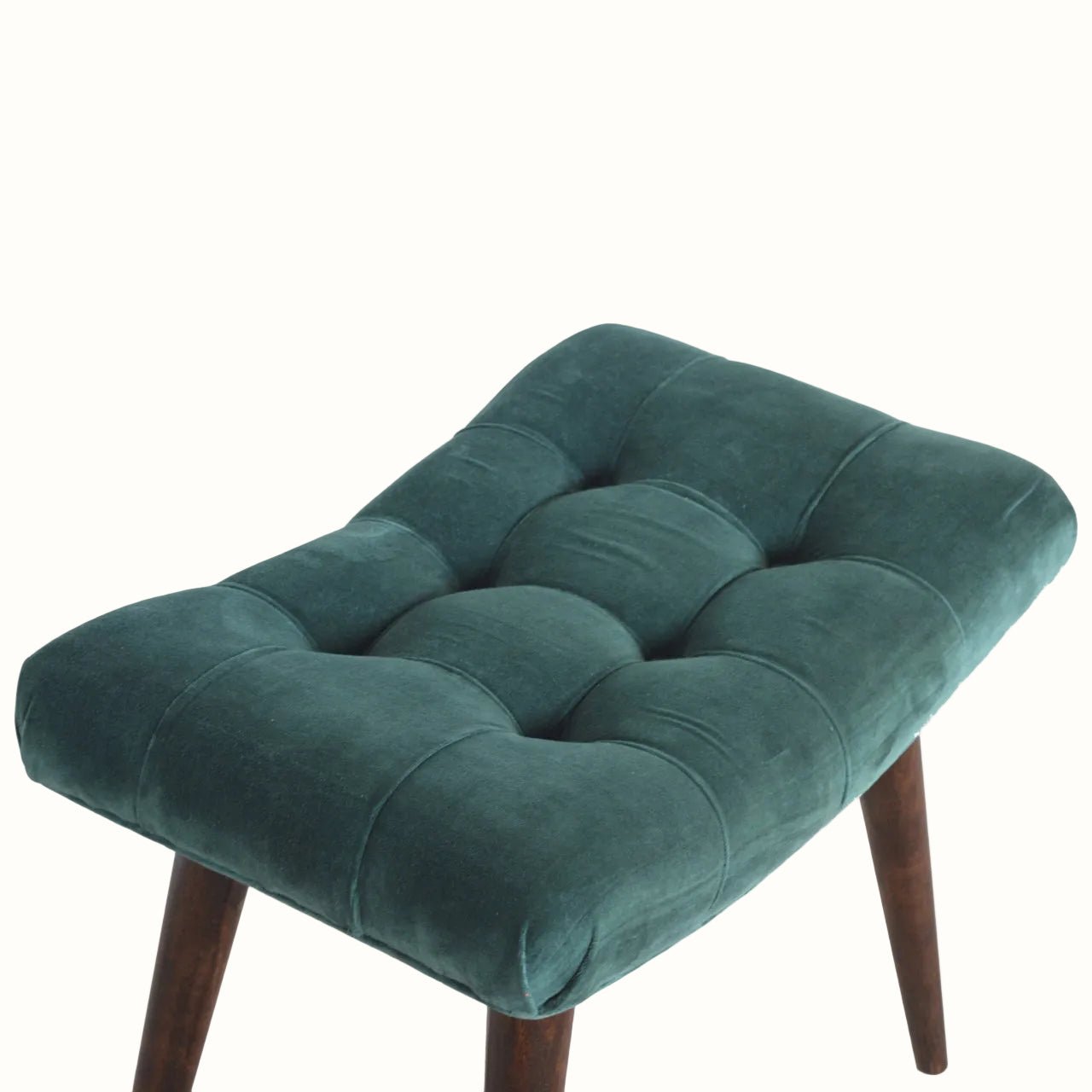 Bethell Curved Stool, Medium - Green Velvet/Walnut Bench - Bokel Home