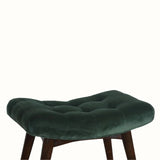 Bethell Curved Stool, Medium - Green Velvet/Walnut Bench - Bokel Home