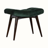 Bethell Curved Stool, Medium - Green Velvet/Walnut Bench - Bokel Home