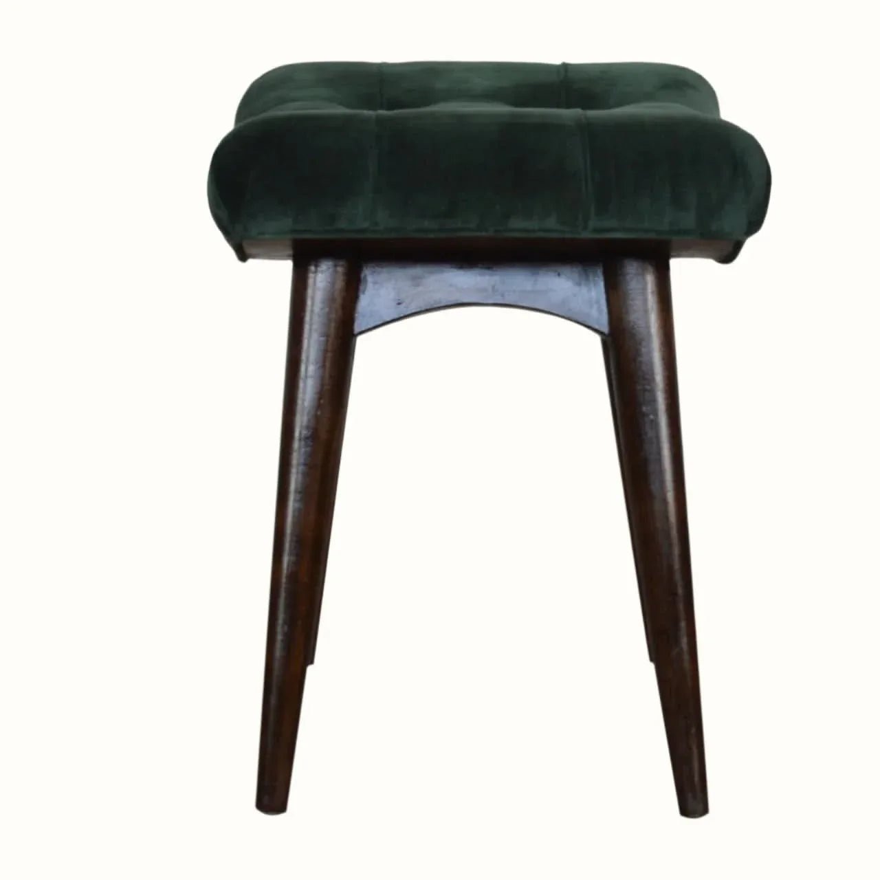 Bethell Curved Stool, Medium - Green Velvet/Walnut Bench - Bokel Home
