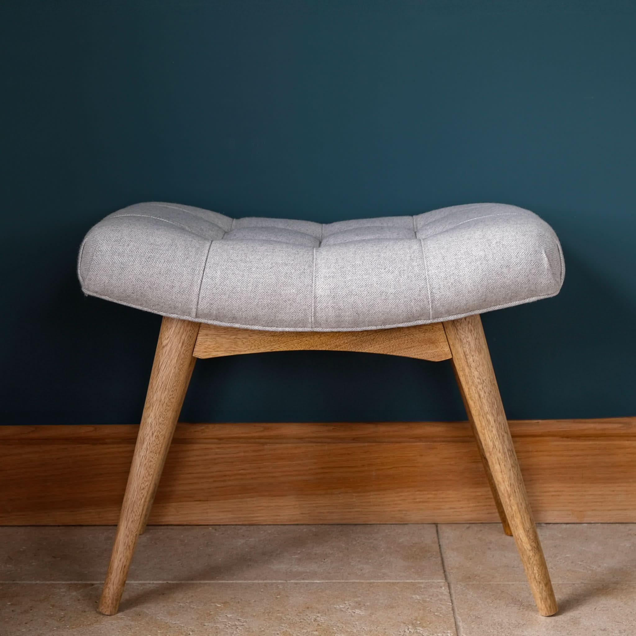 Bethell Curved Stool, Medium - Grey Tweed/Natural Bench - Bokel Home
