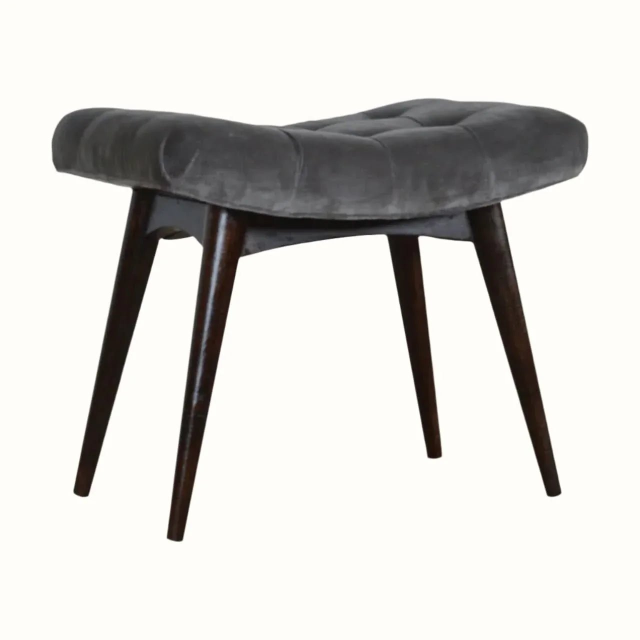 Bethell Curved Stool, Medium - Grey Velvet/Walnut Bench - Bokel Home