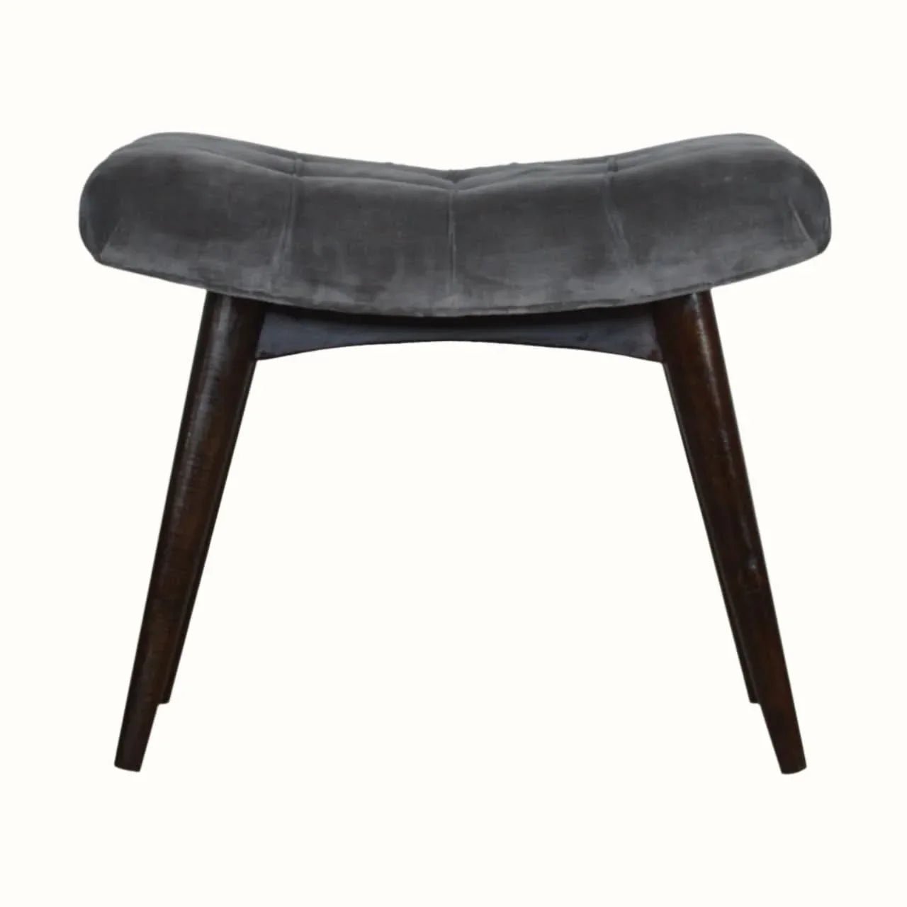 Bethell Curved Stool, Medium - Grey Velvet/Walnut Bench - Bokel Home