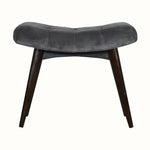 Bethell Curved Stool, Medium - Grey Velvet/Walnut Bench - Bokel Home
