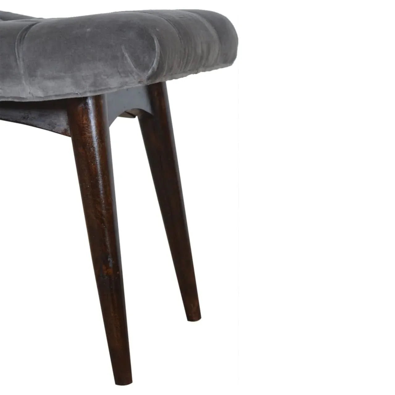 Bethell Curved Stool, Medium - Grey Velvet/Walnut Bench - Bokel Home