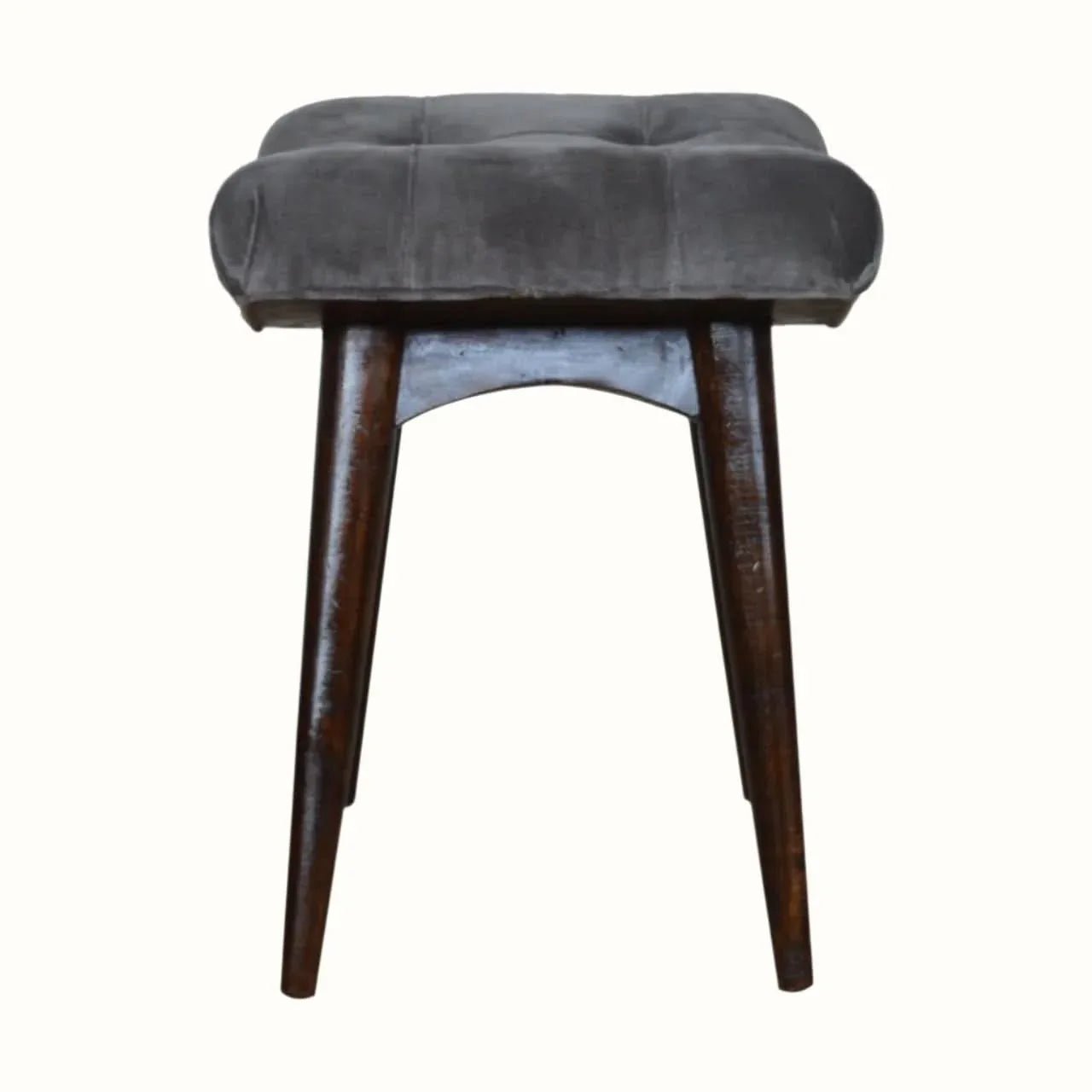 Bethell Curved Stool, Medium - Grey Velvet/Walnut Bench - Bokel Home