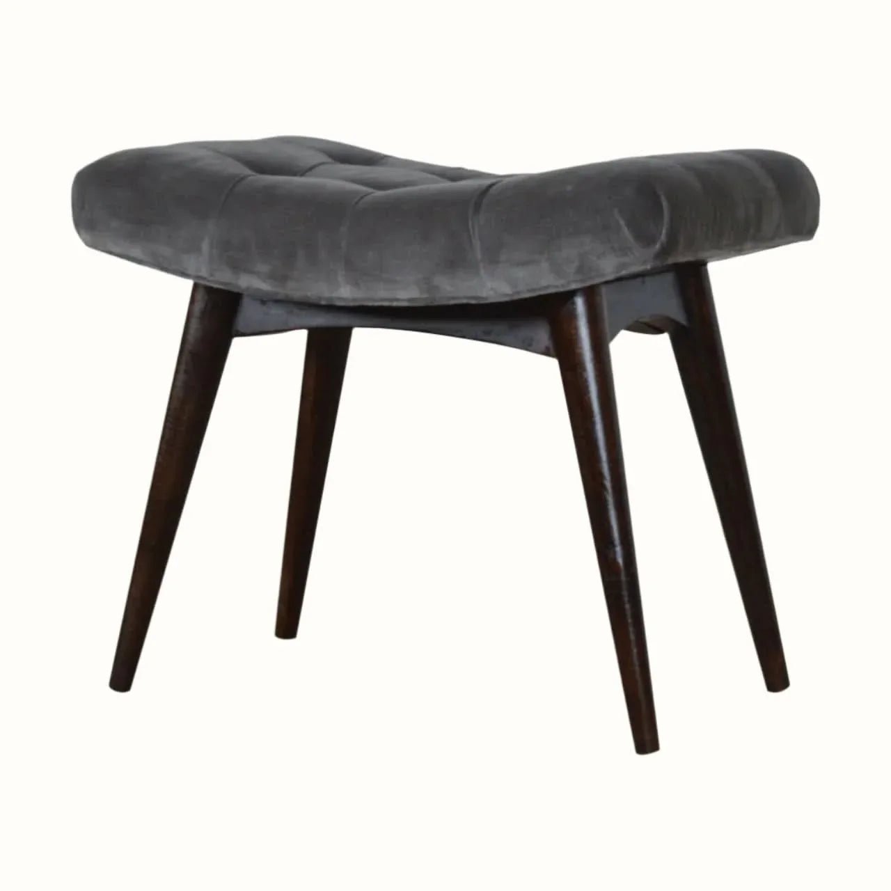 Bethell Curved Stool, Medium - Grey Velvet/Walnut Bench - Bokel Home