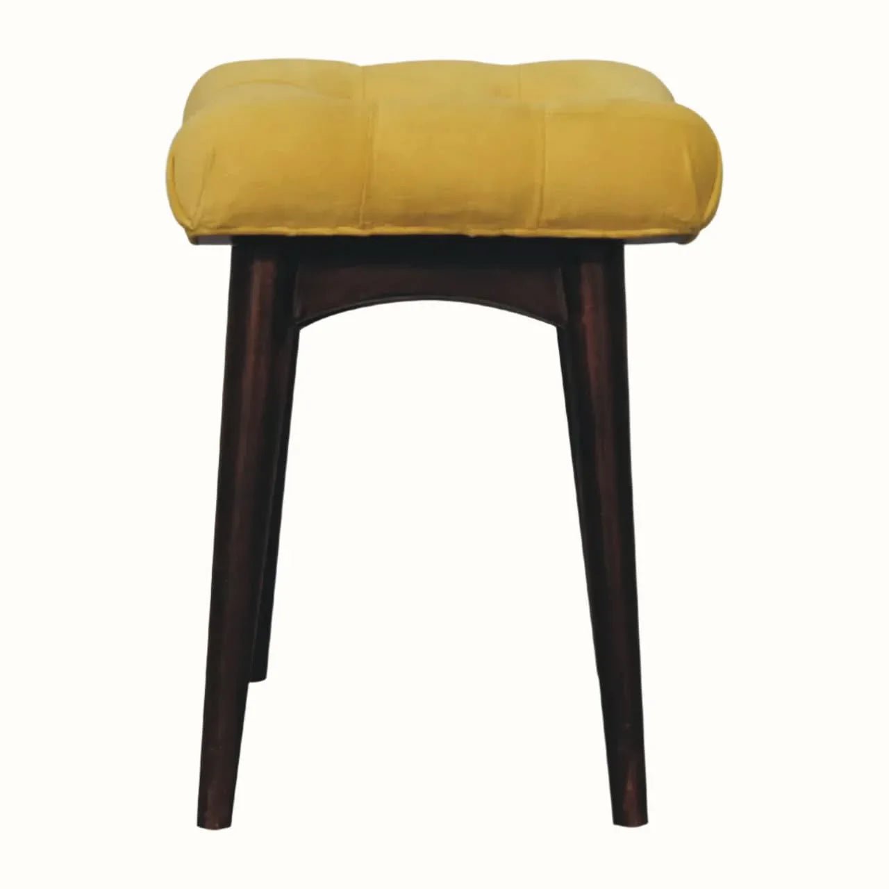 Bethell Curved Stool, Medium - Mustard Velvet/Walnut Bench - Bokel Home