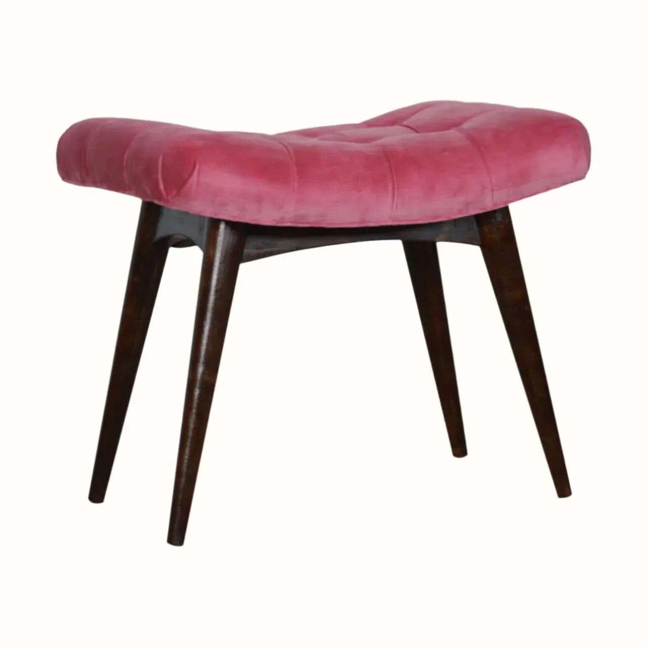Bethell Curved Stool, Medium - Pink Velvet/Walnut Bench - Bokel Home