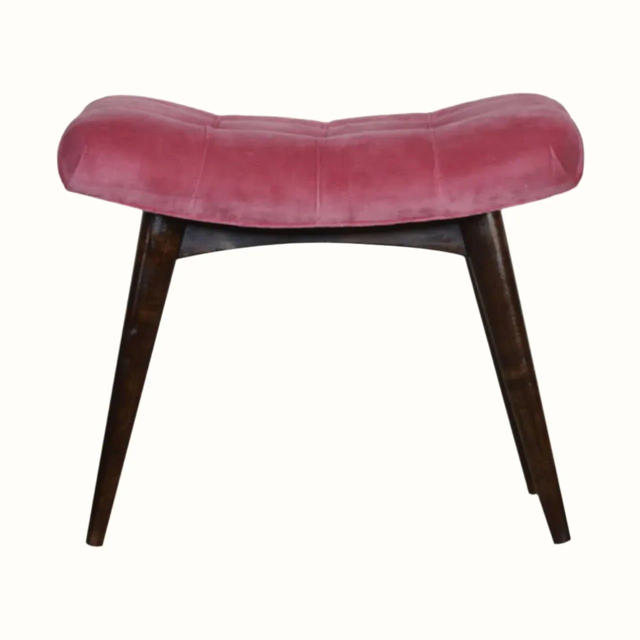 Bethell Curved Stool, Medium - Pink Velvet/Walnut Bench - Bokel Home