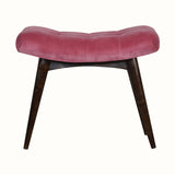 Bethell Curved Stool, Medium - Pink Velvet/Walnut Bench - Bokel Home