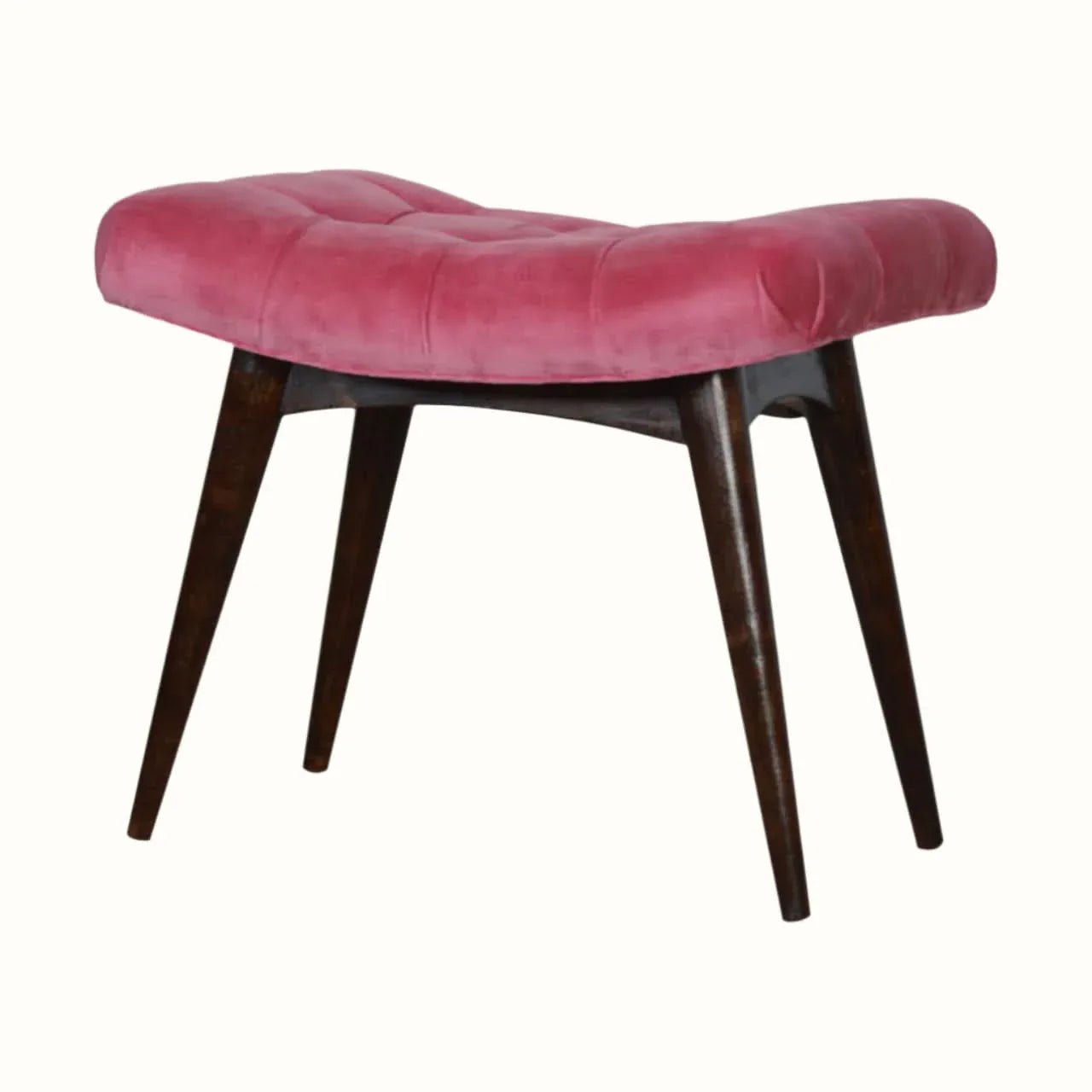 Bethell Curved Stool, Medium - Pink Velvet/Walnut Bench - Bokel Home