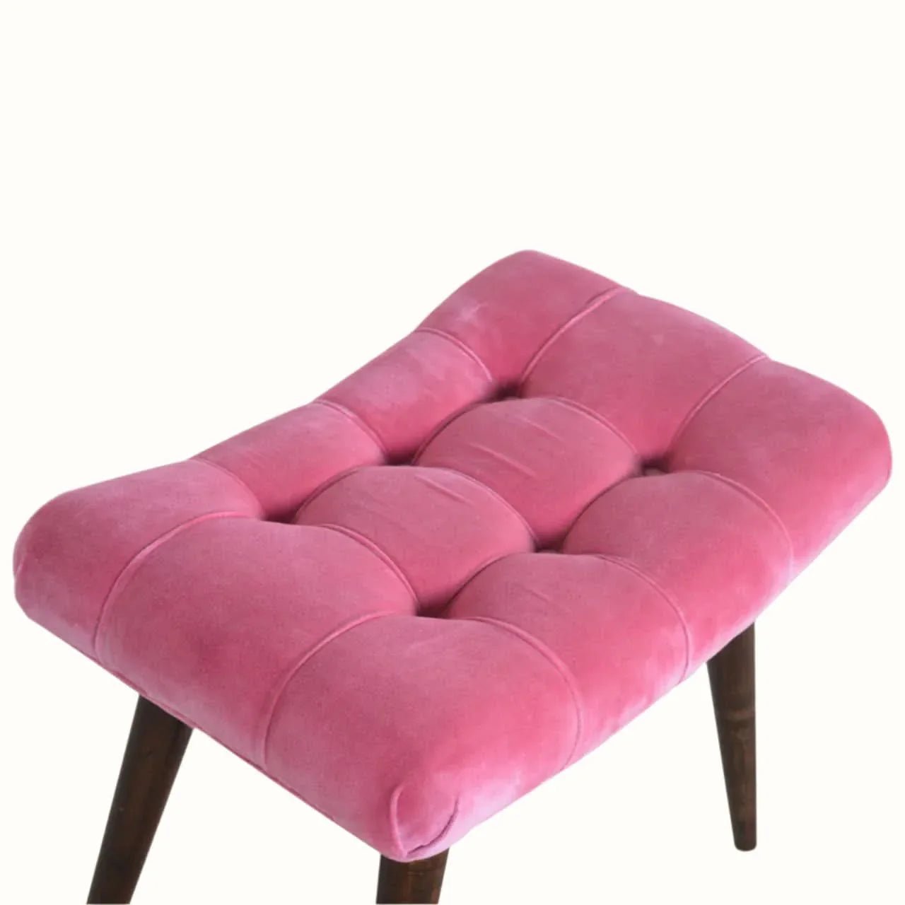 Bethell Curved Stool, Medium - Pink Velvet/Walnut Bench - Bokel Home