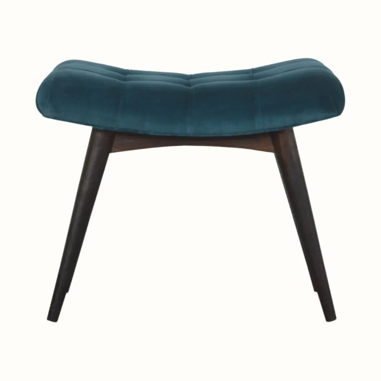 Bethell Curved Stool, Medium - Teal Velvet/Walnut Bench - Bokel Home