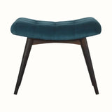 Bethell Curved Stool, Medium - Teal Velvet/Walnut Bench - Bokel Home