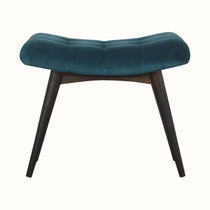 Bethell Curved Stool, Medium - Teal Velvet/Walnut Bench - Bokel Home