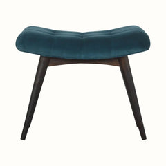 Bethell Curved Stool, Medium - Teal Velvet/Walnut Bench Bokel Home