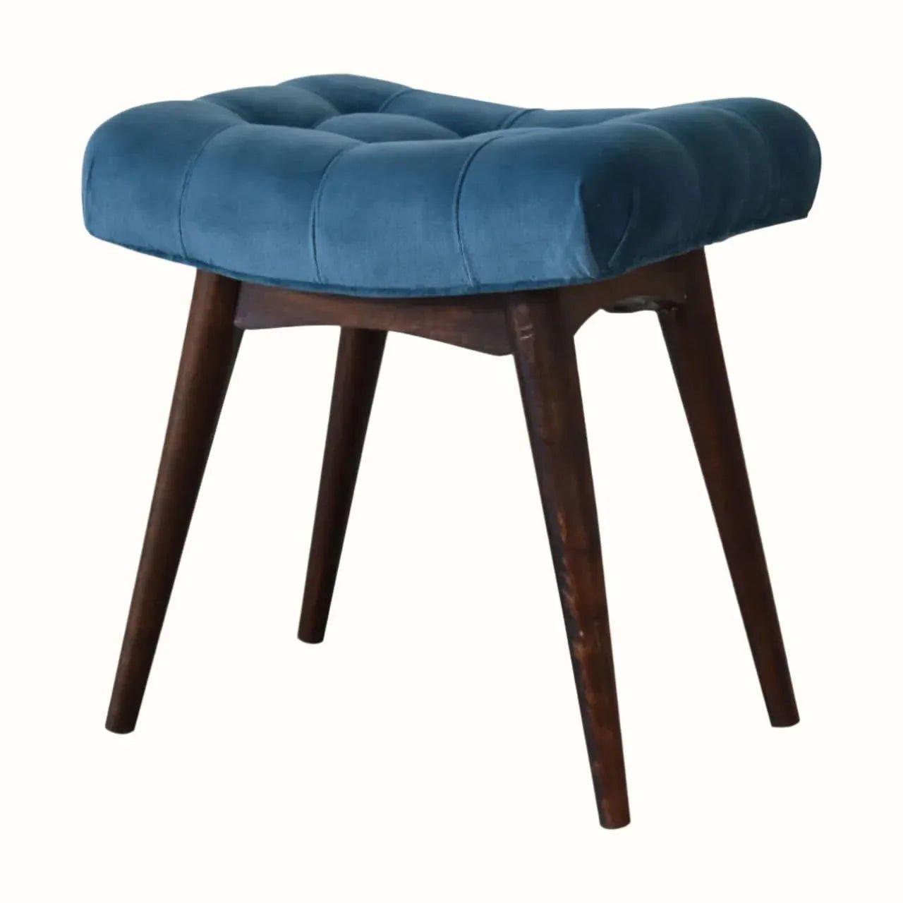 Bethell Curved Stool, Small - Teal Velvet/Walnut Bench - Bokel Home
