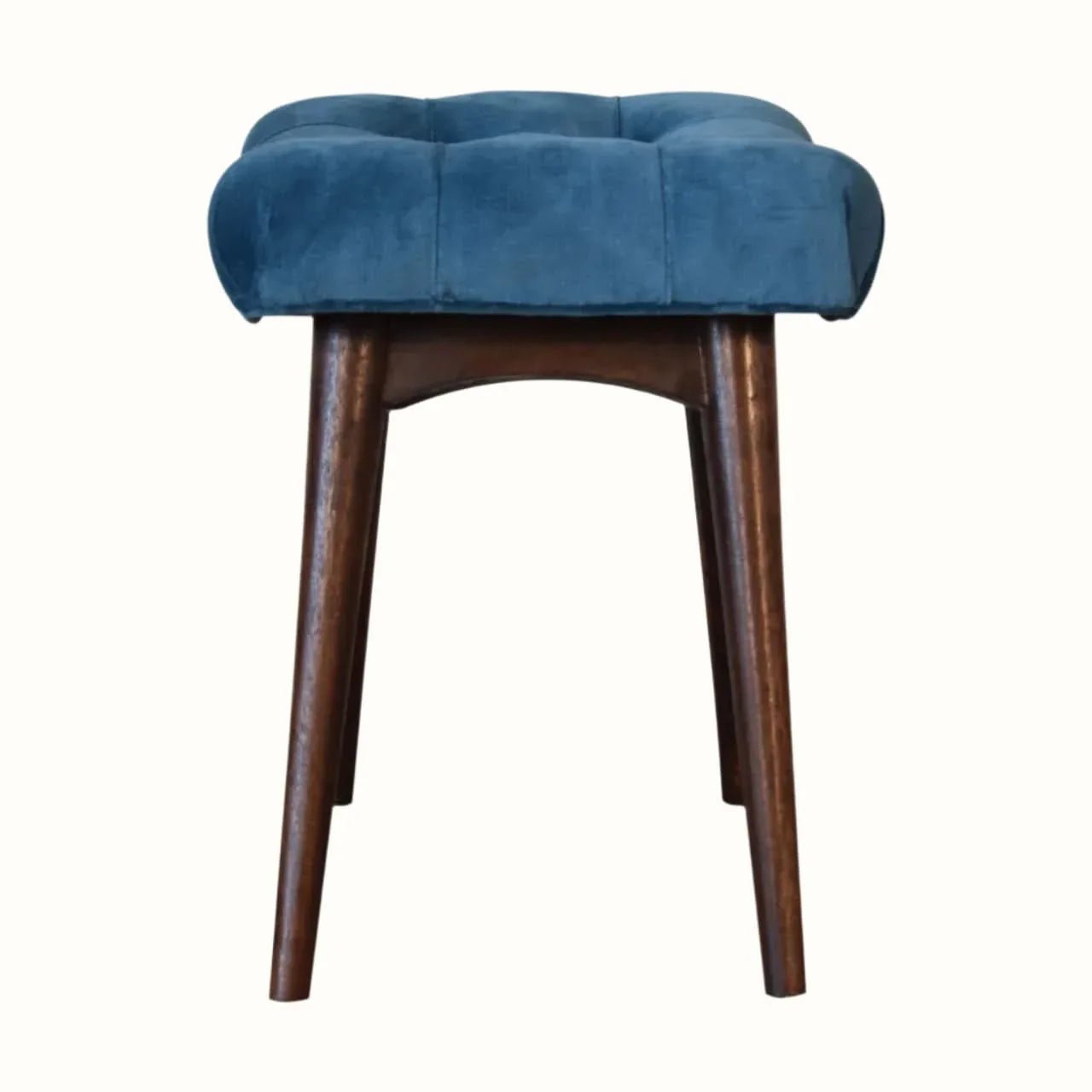 Bethell Curved Stool, Small - Teal Velvet/Walnut Bench - Bokel Home