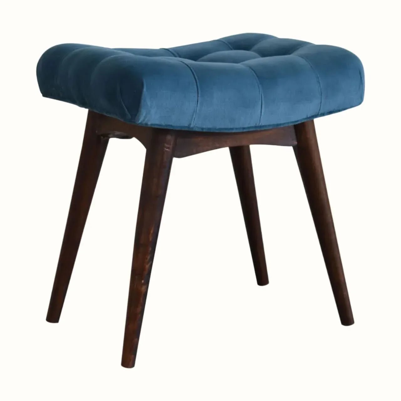 Bethell Curved Stool, Small - Teal Velvet/Walnut Bench - Bokel Home