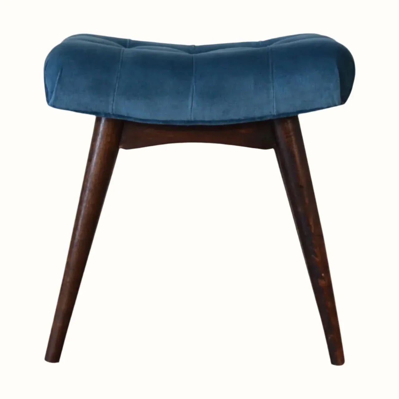 Bethell Curved Stool, Small - Teal Velvet/Walnut Bench - Bokel Home