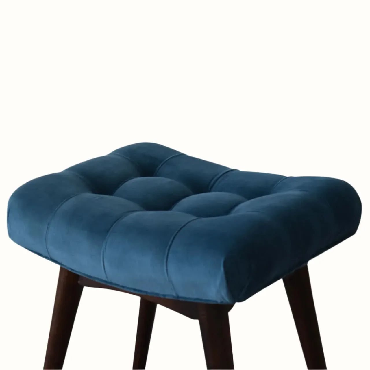 Bethell Curved Stool, Small - Teal Velvet/Walnut Bench - Bokel Home