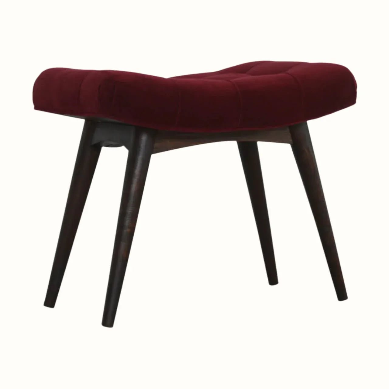 Bethell Curved Stool - Wine Red Velvet/Walnut Bench - Bokel Home