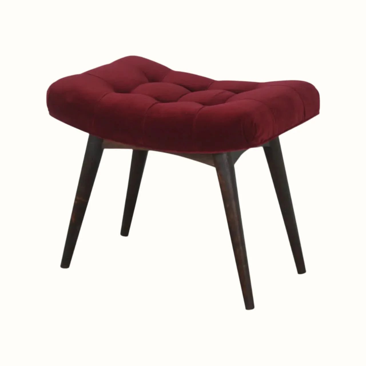 Bethell Curved Stool - Wine Red Velvet/Walnut Bench - Bokel Home
