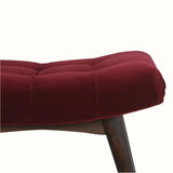 Bethell Curved Stool - Wine Red Velvet/Walnut Bench - Bokel Home