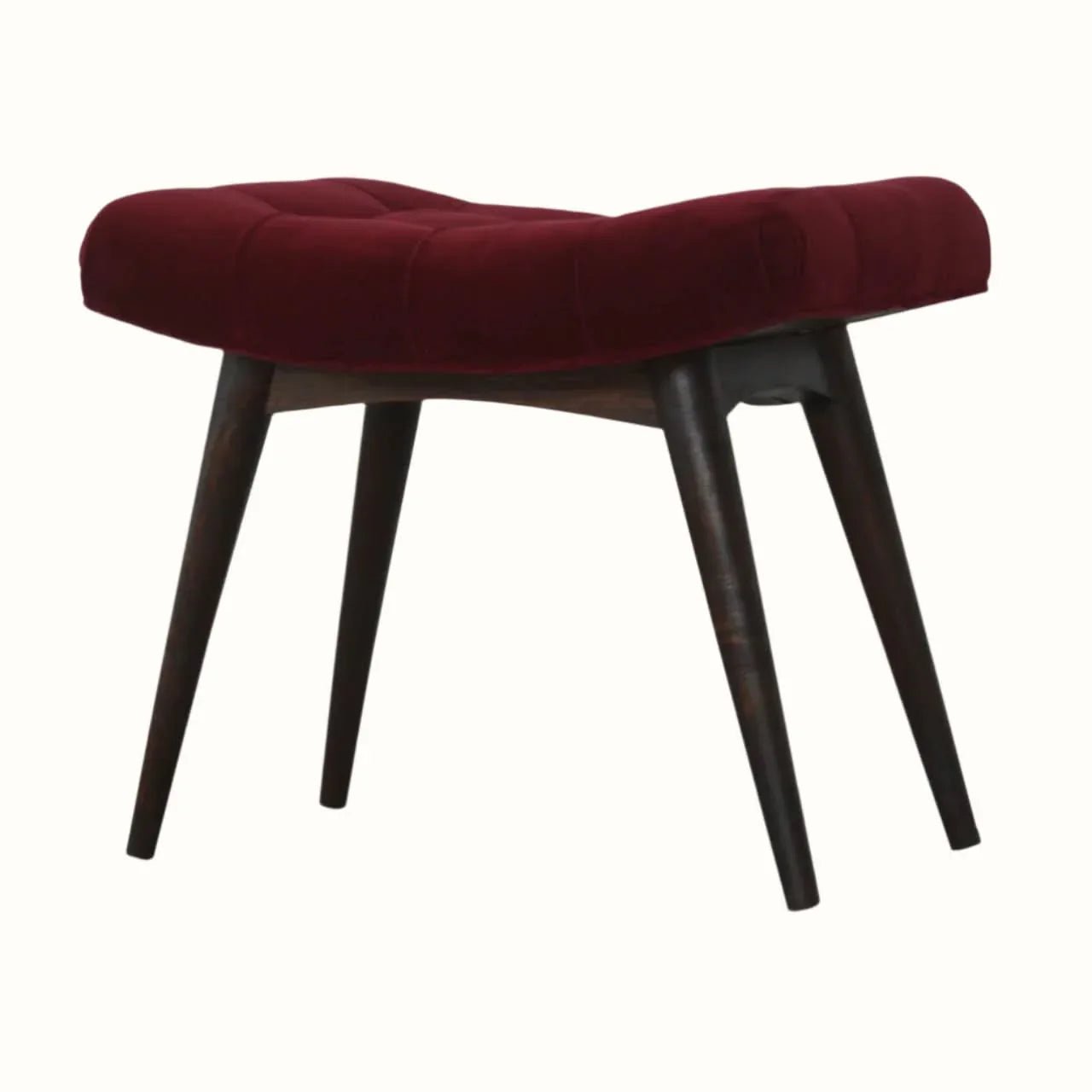 Bethell Curved Stool - Wine Red Velvet/Walnut Bench - Bokel Home