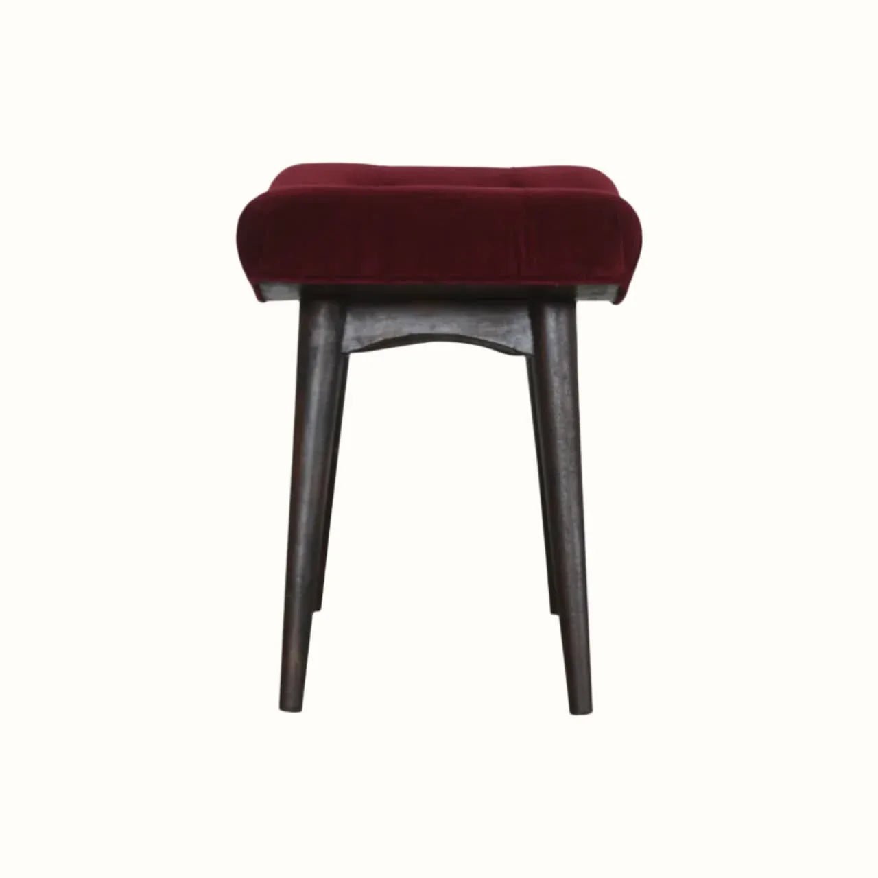 Bethell Curved Stool - Wine Red Velvet/Walnut Bench - Bokel Home