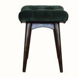 Bethell Curved Stool, Medium - Green Velvet/Walnut
